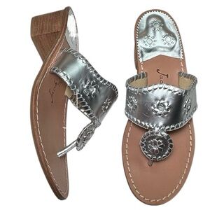 Jack Rogers PB01 Metallic Silver Block Heel Thong Sandal Size 9